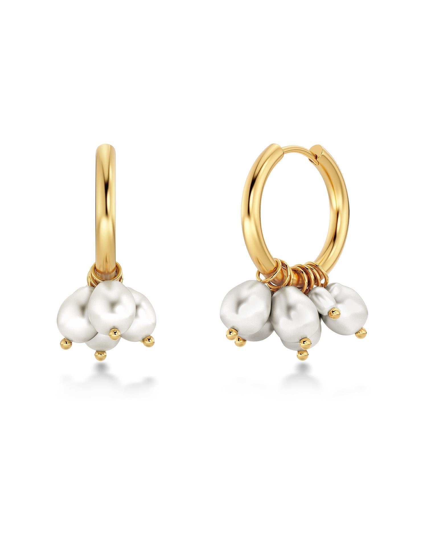 Pearl signet hoops gold