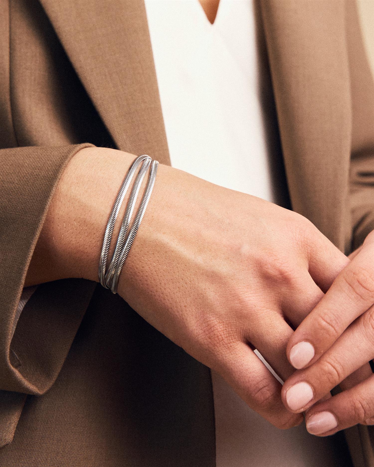 Herringbone triple bracelet steel L